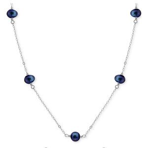 NWT! Sterling Silver Black Freshwater Pearl Station Necklace 18”, $100 retail